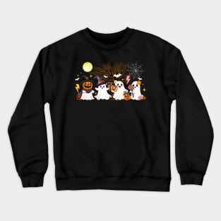 Hippie Halloween Cute Ghost Boo Spooky Season Pumpkin Women Crewneck Sweatshirt